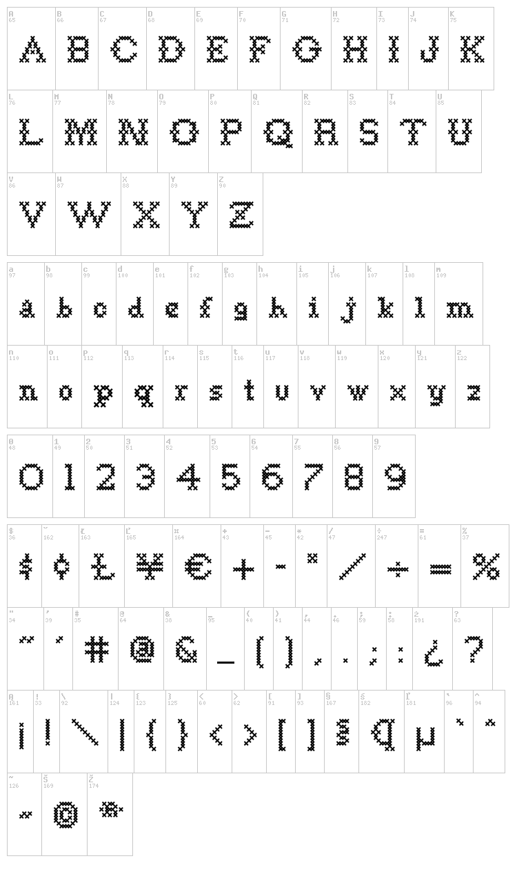 Goodbye Crewel World NF font map
